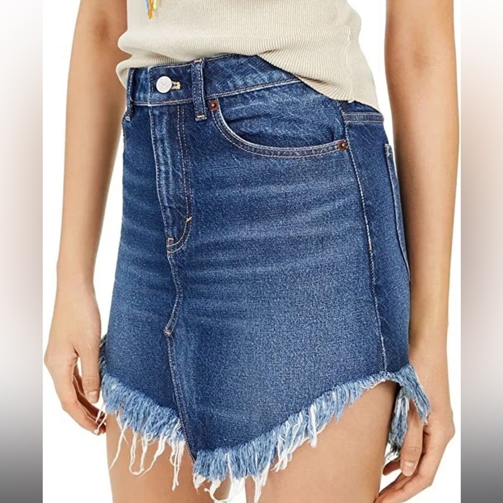 We The Free Frayed Hem Mini Denim Skirt Blue size 28, OB1006434, Indigo